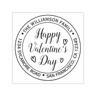 Happy Valentine's Day Round Return Address Self-inking Stamp