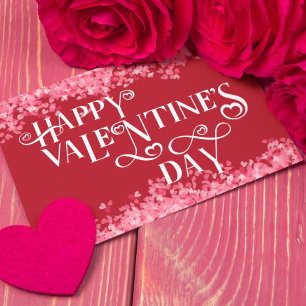 Happy Valentine's Day Scattered Hearts Red Pink Postcard