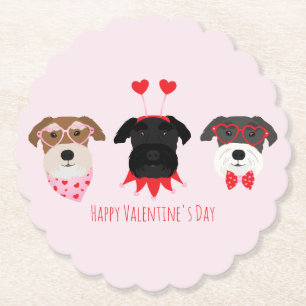 Happy Valentines Day Schnauzer Dogs Paper Coaster