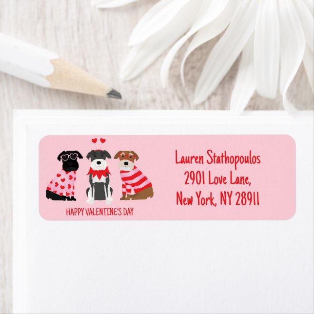 Happy Valentines Day Schnauzer Dogs Return Address Label (Insitu)