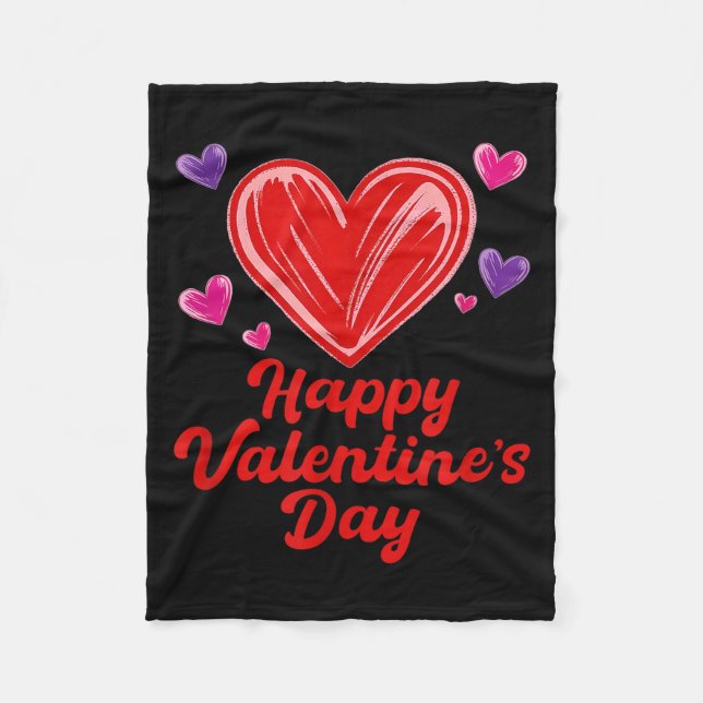 Happy valentine's day scribble hearts  fleece blanket (Front)