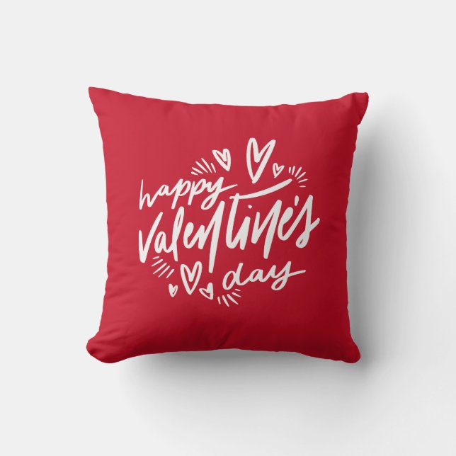 Happy Valentine's Day script Red and White Cushion (Front)