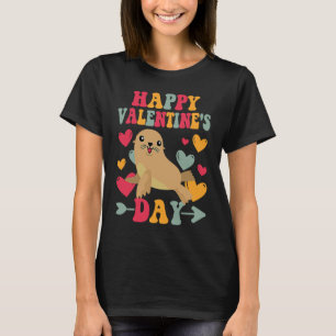 Happy Valentines Day Sea Lion Heart Love Groovy T-Shirt