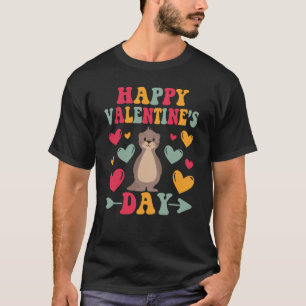 Happy Valentines Day Sea Otter Heart Love Groovy T-Shirt