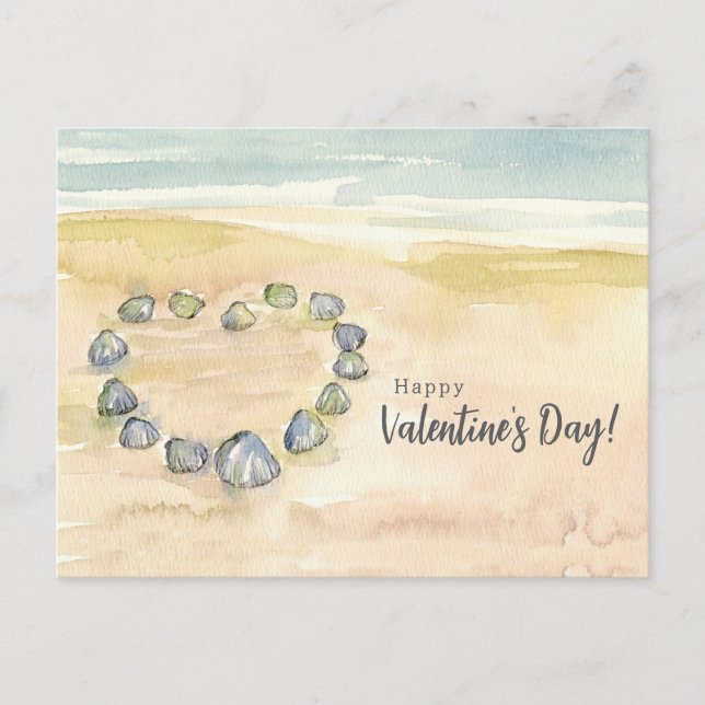 Happy Valentine's Day Seashells Heart Beach Holiday Postcard (Front)