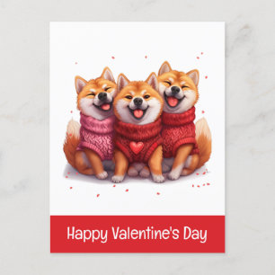 Happy Valentines Day Shiba Inu Dogs Holiday Postcard