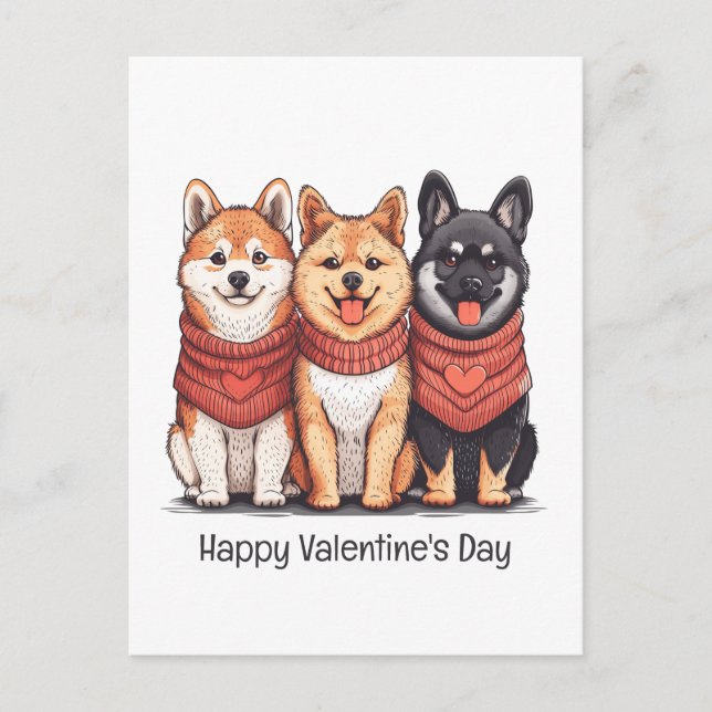 Happy Valentines Day Shiba Inu Dogs Holiday Postcard (Front)