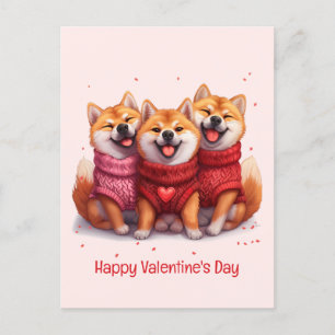 Happy Valentines Day Shiba Inu Dogs Postcard