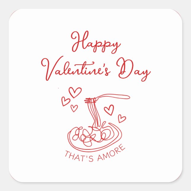 Happy Valentine's Day Simple That's Amore Red Square Sticker (Front)