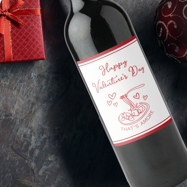 Happy Valentine's Day Simple That's Amore Red Wine Label (Creator Uploaded)