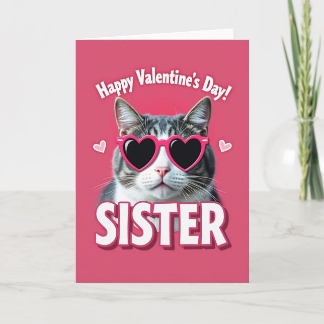 Happy Valentines Day Sister Cat Card (Front)