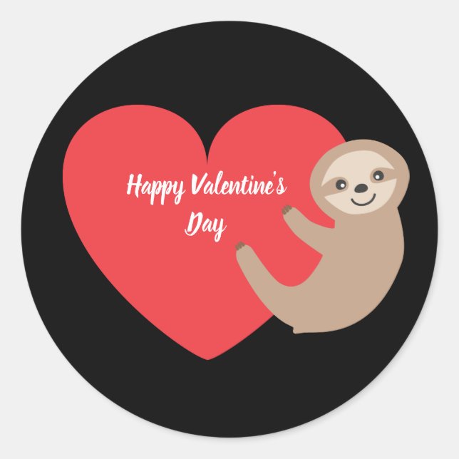 Happy Valentine's Day Sloth Classic Round Sticker (Front)