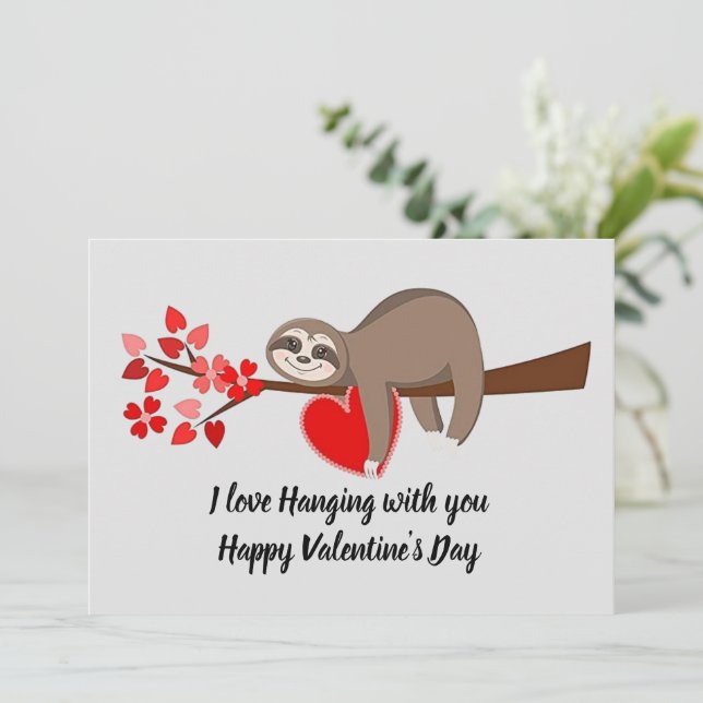 Happy Valentine's Day Sloth flat card (Standing Front)