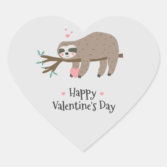 Happy Valentine's Day Sloth Heart Sticker (Front)