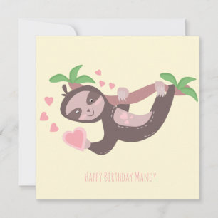 Happy Valentine's Day Sloth Hearts Birthday Card