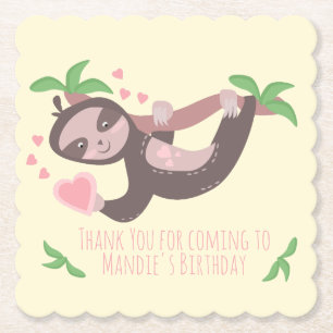 Happy Valentine's Day Sloth Hearts Birthday Paper Coaster