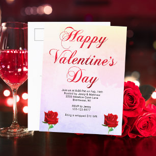 Happy Valentine's Day Soft Pastel Red Roses Party Holiday Postcard