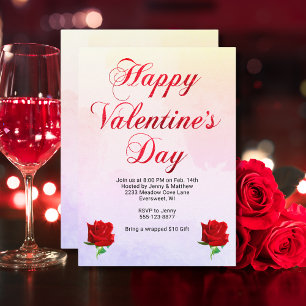 Happy Valentine's Day Soft Pastel Red Roses Party Invitation
