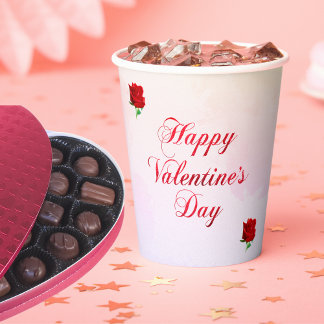 Happy Valentine's Day Soft Pastel Red Roses Party Paper Cups