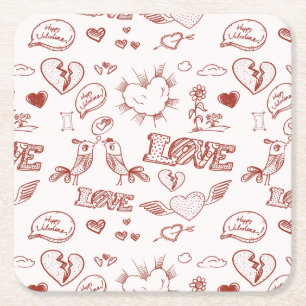 Happy Valentine's Day Square Paper Coaster