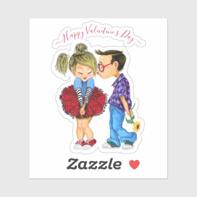 Happy Valentine's Day Sticker with Cute Couple (Sheet)