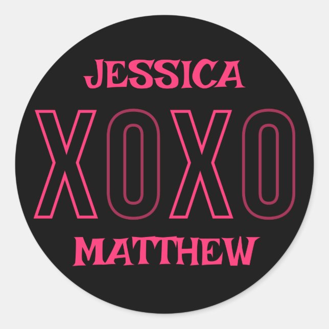 Happy Valentines Day Sweet Pink Couple Name Classic Round Sticker (Front)