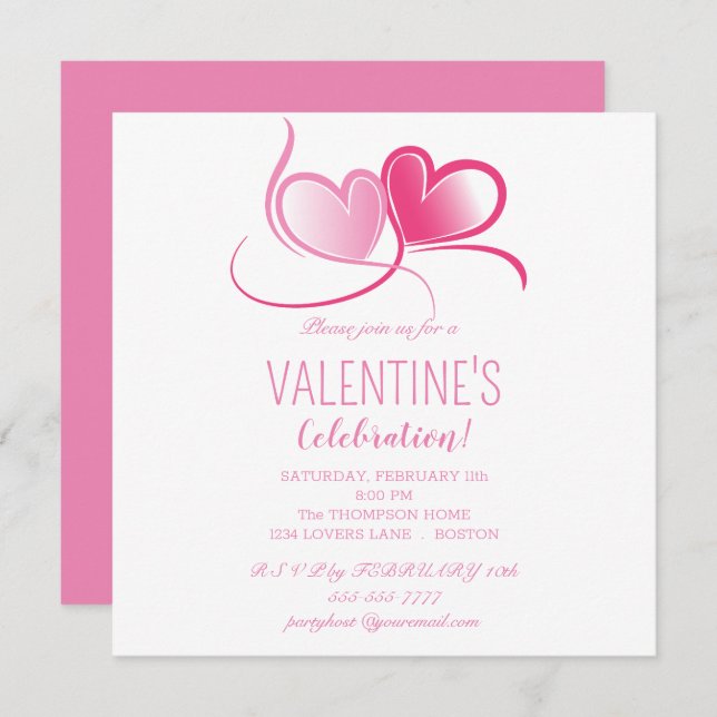 Happy Valentine's Day, sweet pink hearts,  Invitat Invitation (Front/Back)