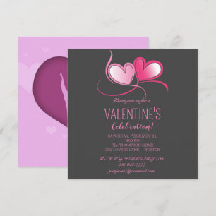 Happy Valentine's Day, sweet pink hearts,  Invitat Invitation