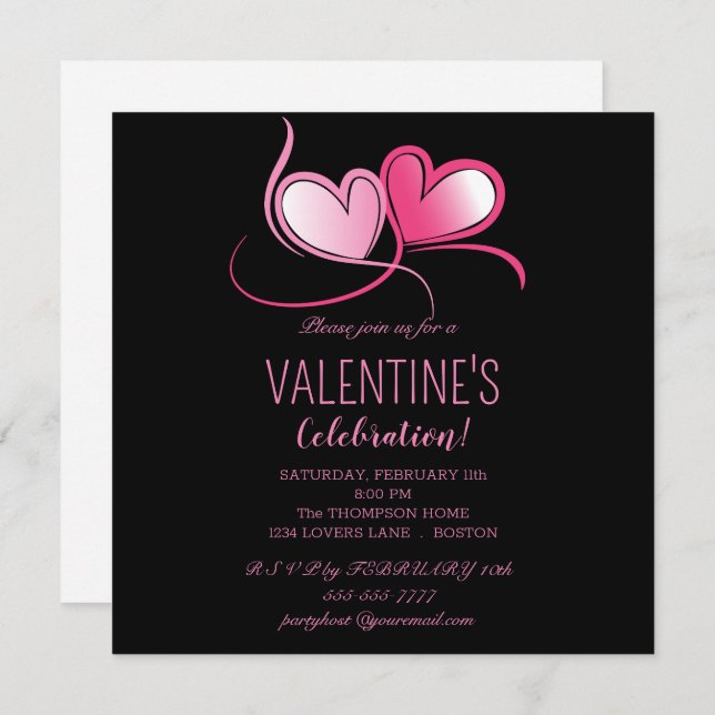 Happy Valentine's Day, sweet pink hearts,  Invitat Invitation (Front/Back)