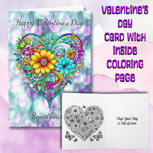 Happy Valentine's Day Sweetheart Coloring Page Card