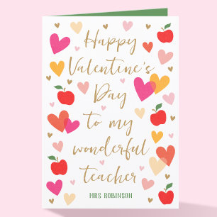Happy Valentine's Day Teacher Hearts Apple Folded Card