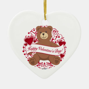 Happy Valentine's Day! Teddy Bear Ceramic Ornament