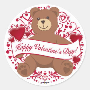Happy Valentine's Day! Teddy Bear Classic Round Sticker