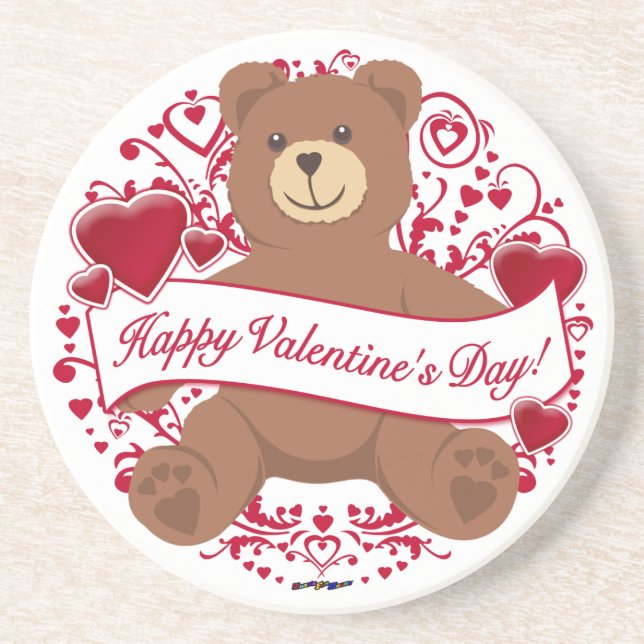 Happy Valentine's Day! Teddy Bear Coaster (Front)