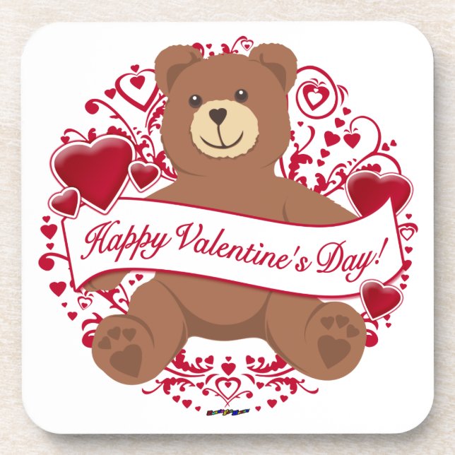 Happy Valentine's Day! Teddy Bear Coaster (Front)