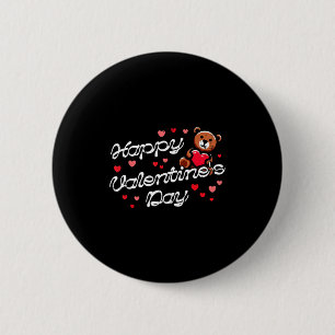 Happy Valentines Day Teddy Bear Heart Cute Kids Wo 6 Cm Round Badge