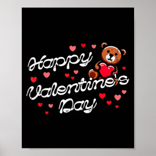 Happy Valentines Day Teddy Bear Heart Cute Kids Wo Poster
