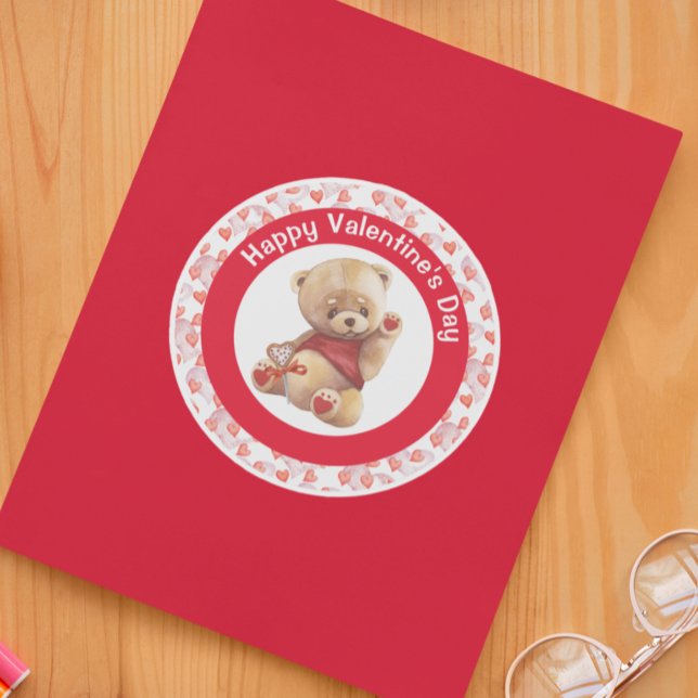 Happy Valentine's day Teddy Bear Hearts  Classic Round Sticker (Creator Uploaded)