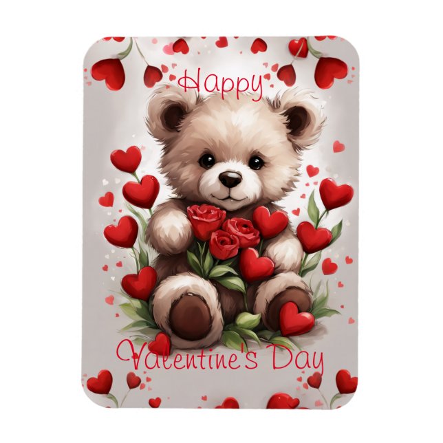 Happy Valentine's Day Teddy Bear Love Hearts Magnet (Vertical)