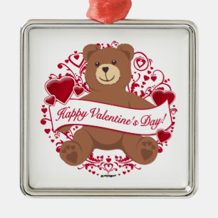 Happy Valentine's Day! Teddy Bear Metal Ornament