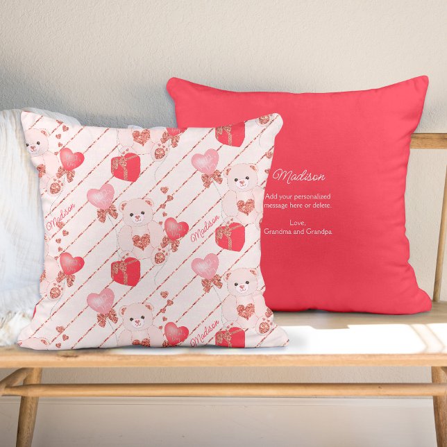 Happy Valentine's Day Teddy Bear Pattern with Text Cushion (Creator Uploaded)