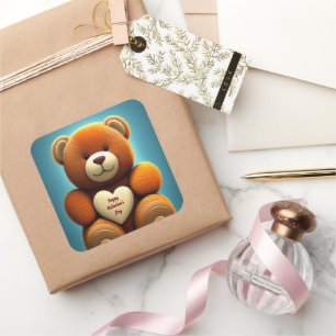 Happy Valentine's Day Teddy Bear Square Sticker