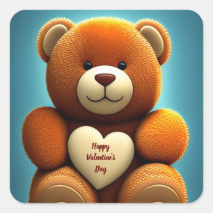 Happy Valentine's Day Teddy Bear Square Sticker