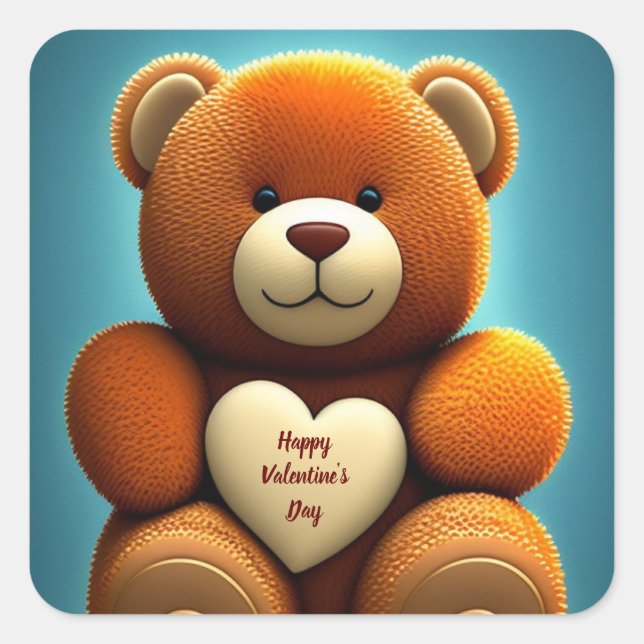 Happy Valentine's Day Teddy Bear Square Sticker (Front)