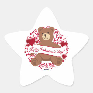 Happy Valentine's Day! Teddy Bear Star Sticker