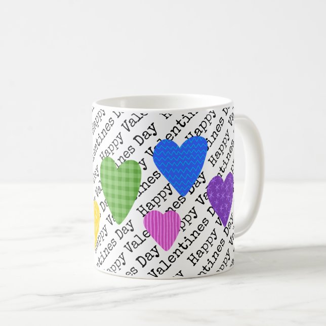 Happy Valentines Day Text Colourful Hearts Love  Coffee Mug (Front Right)