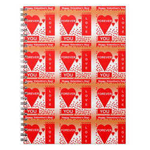 Happy Valentine's Day Text Forever Love Hearts Red Notebook