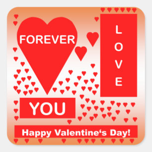 Happy Valentine's Day Text Forever Love Hearts Red Square Sticker
