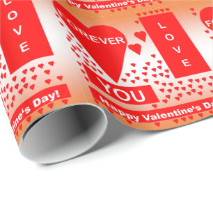 Happy Valentine's Day Text Forever Love Hearts Red Wrapping Paper