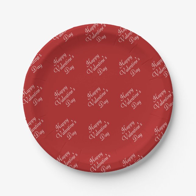 Happy Valentines Day Text Pattern Stylish Round Paper Plate (Front)